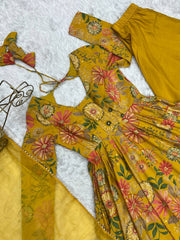 Unique Digital Print Yellow Color Palazzo Suit
