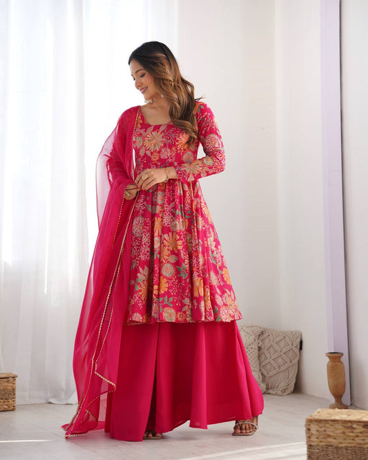 Unique Digital Print Pink Color Palazzo Suit