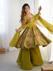 Unique Digital Print Green Color Palazzo Suit