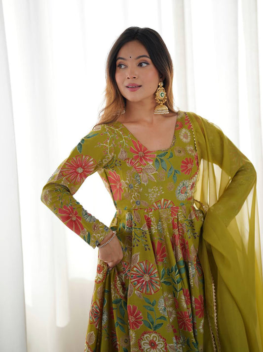 Unique Digital Print Green Color Palazzo Suit
