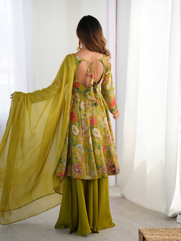 Unique Digital Print Green Color Palazzo Suit