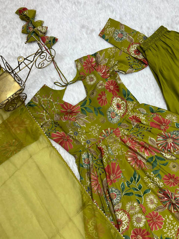 Unique Digital Print Green Color Palazzo Suit