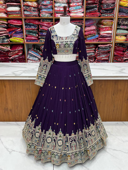 Wedding Wear Embroidery Work Purple Color Lehenga Choli