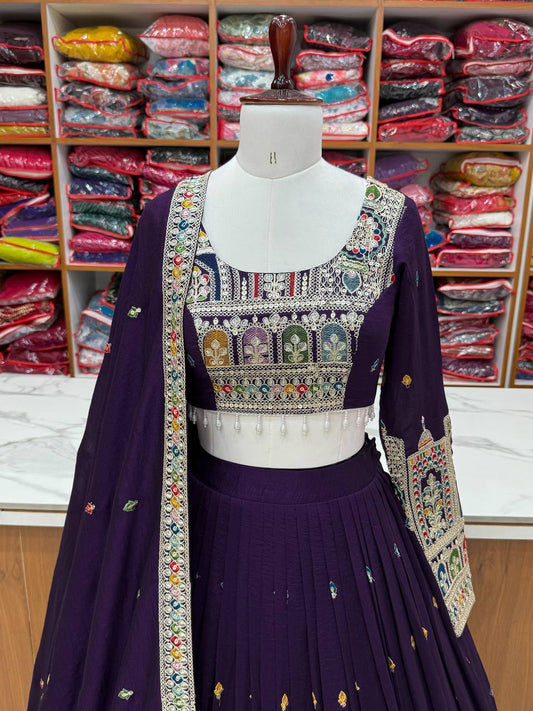 Wedding Wear Embroidery Work Purple Color Lehenga Choli