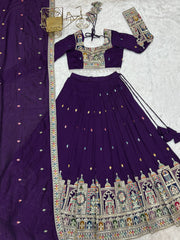 Wedding Wear Embroidery Work Purple Color Lehenga Choli