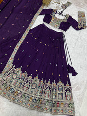 Wedding Wear Embroidery Work Purple Color Lehenga Choli