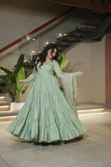 Festive Wear Pista Color Anarkali Gown