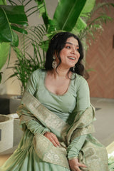 Festive Wear Pista Color Anarkali Gown