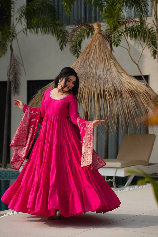 Festive Wear Pink Color Anarkali Gown