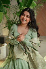 Festive Wear Pista Color Anarkali Gown