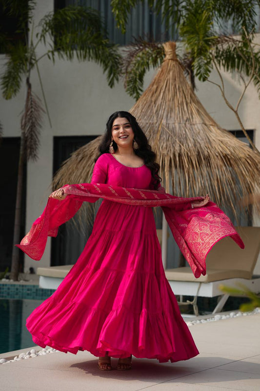Festive Wear Pink Color Anarkali Gown