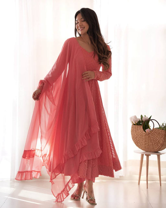 Awesome Sequence Work Peach Color Anarkali Suit