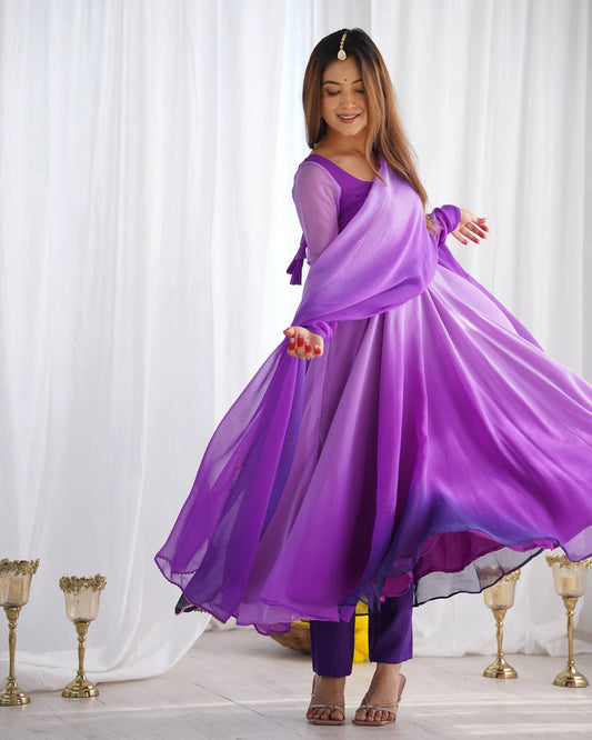 Attractive Georgette Purple Color Anarkali Suit