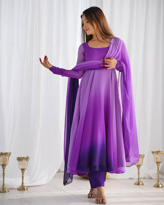 Attractive Georgette Purple Color Anarkali Suit