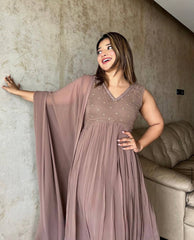 Precious Embroidery Work Light Pink Color Gown