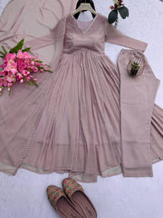 Precious Embroidery Work Light Pink Color Gown