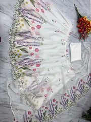 Beautiful Multi Flower Print White Color Silk Lehenga Choli