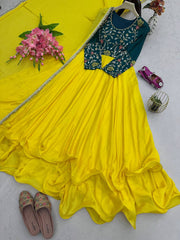 Haldi Wear Embroidery Work Yellow Color Anarkali Gown