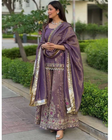 Beautiful Sequence Work Lavender Color Sharara Suit
