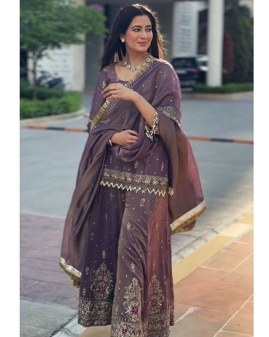 Beautiful Sequence Work Lavender Color Sharara Suit