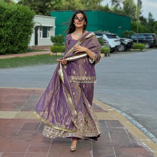 Beautiful Sequence Work Lavender Color Sharara Suit