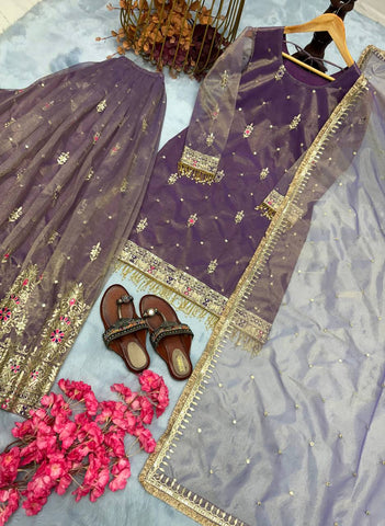 Beautiful Sequence Work Lavender Color Sharara Suit