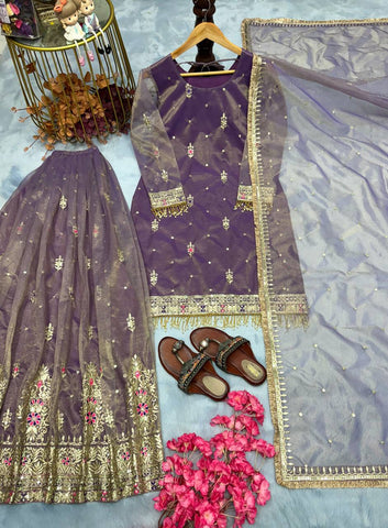 Beautiful Sequence Work Lavender Color Sharara Suit