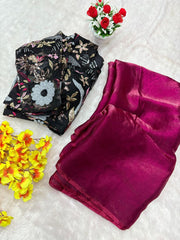 Party Wear Wine Color Space Silk Saree With Heavy Blouse