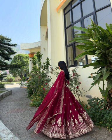 Function Wear Embroidery Work Maroon Color Lehenga Choli