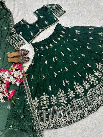 Function Wear Embroidery Work Green Color Lehenga Choli