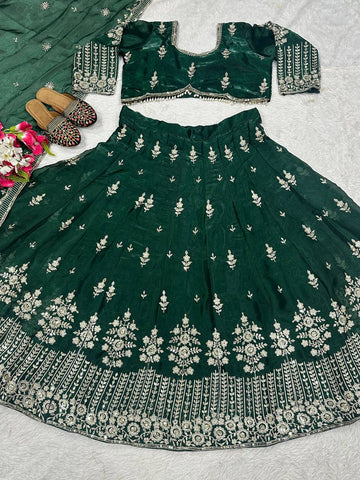 Function Wear Embroidery Work Green Color Lehenga Choli