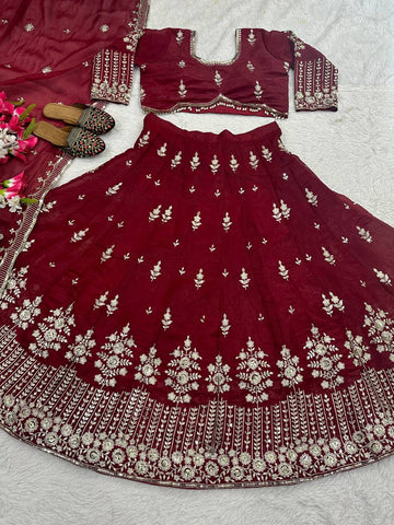 Function Wear Embroidery Work Maroon Color Lehenga Choli