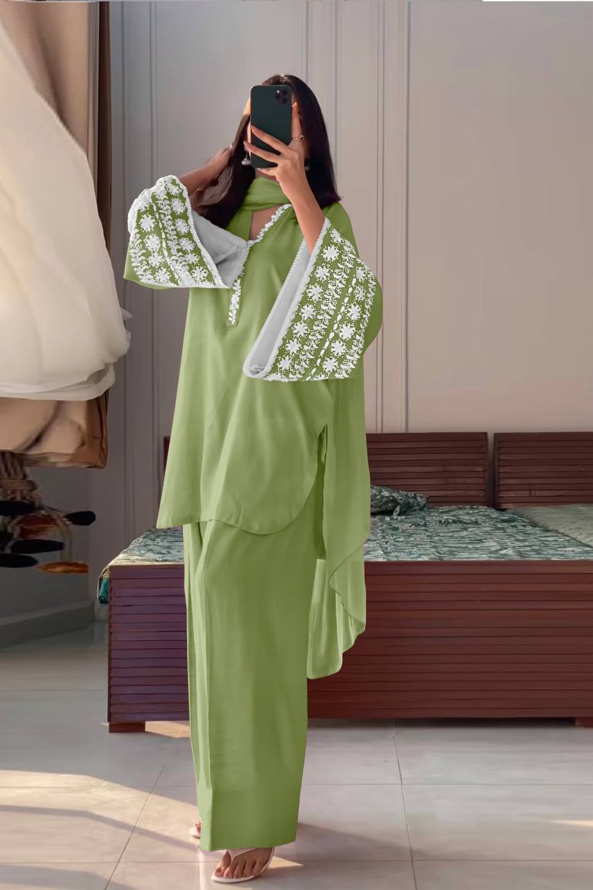 Amazing Green Palazzo Suit With Dupatta