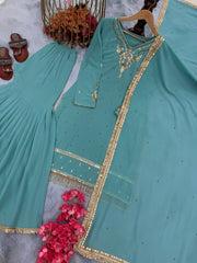 Casual Wear Sequence Work Sky Color Palazzo Suit