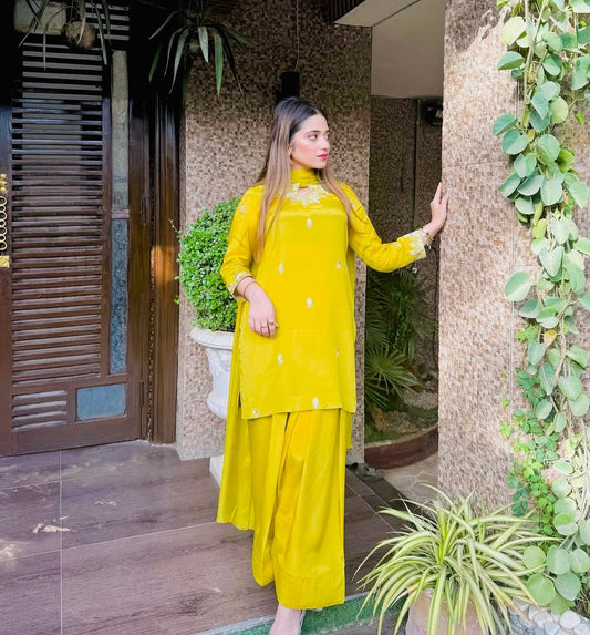 Amazing Sequence Work Yellow Color Palazzo Suit