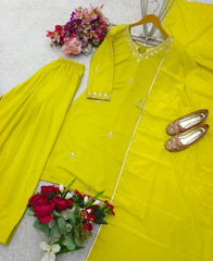Amazing Sequence Work Yellow Color Palazzo Suit
