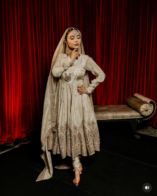 Mesmerizing Embroidery Work White Color Anarkali Gown