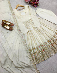 Mesmerizing Embroidery Work White Color Anarkali Gown