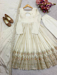 Mesmerizing Embroidery Work White Color Anarkali Gown