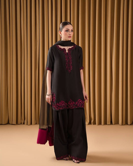 Fancy Embroidery Work Black Color Palazzo Suit