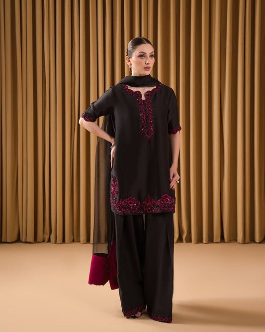 Fancy Embroidery Work Black Color Palazzo Suit