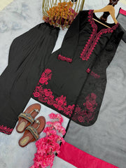 Fancy Embroidery Work Black Color Palazzo Suit