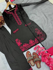 Fancy Embroidery Work Black Color Palazzo Suit