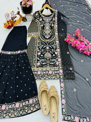 Elegant Heavy Work Black Color Palazzo Suit