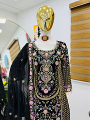 Elegant Heavy Work Black Color Palazzo Suit