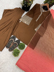 Captivating Satin Silk Brown Color Salwar Suit