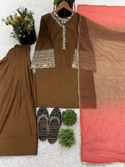 Captivating Satin Silk Brown Color Salwar Suit