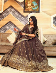 Wedding Wear Embroidery Work Brown Color Lehenga Choli