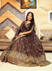 Wedding Wear Embroidery Work Brown Color Lehenga Choli