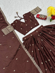Wedding Wear Embroidery Work Brown Color Lehenga Choli